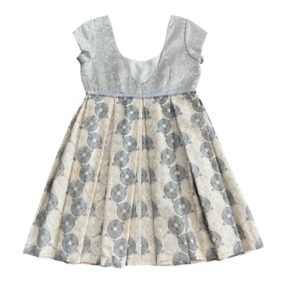 Anna Sui Metallic Jacquard Cap Sleeve Mini Dress in Metallic Silver Gold Size 8 - Picture 9 of 14
